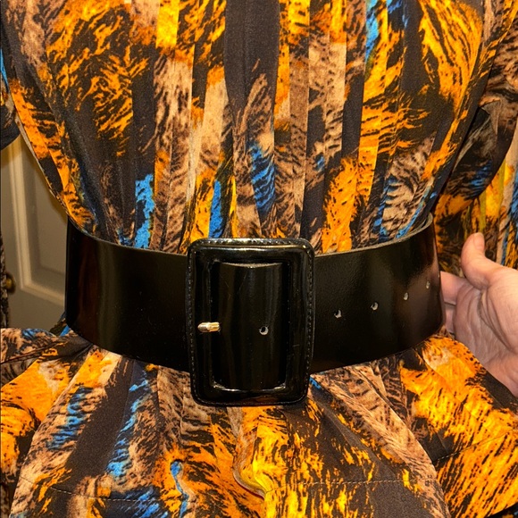 STUNNING WIDE Glossy Black Leather Belt vintage made in England
